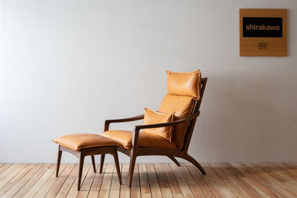RIN 棕色單人皮椅 + 椅凳