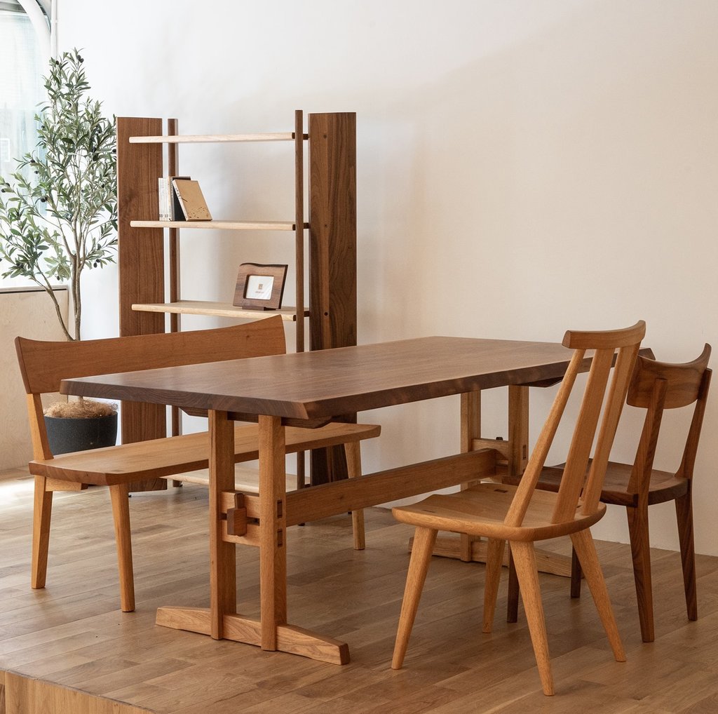 飛驒の匠工坊實木靠背長凳 可作為餐桌長凳